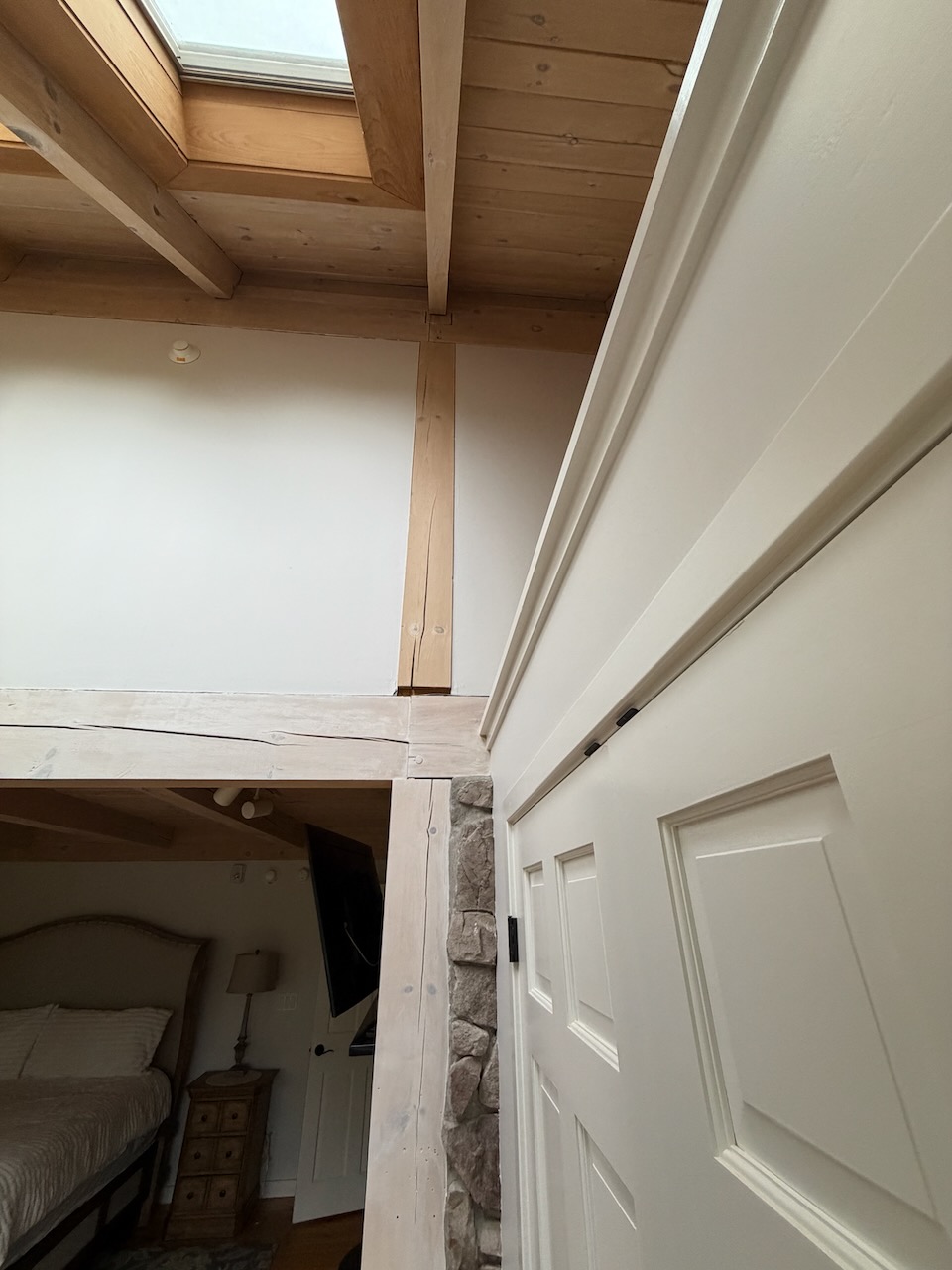 Above the closet — beam junction beside bedroom